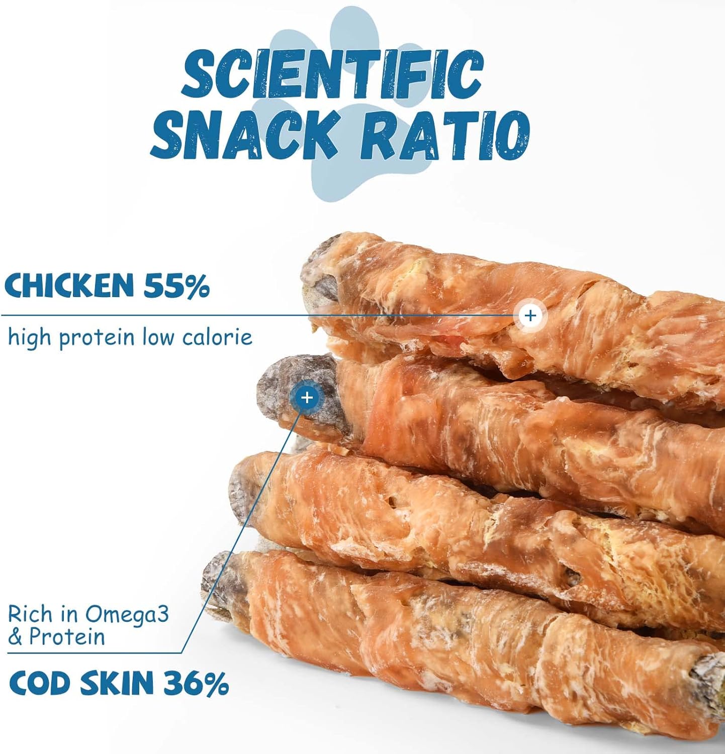 Pawmate Chicken Cod Fish Skin Sticks - Omega3, Teeth Cleaning Dog Treats (10.5 oz)