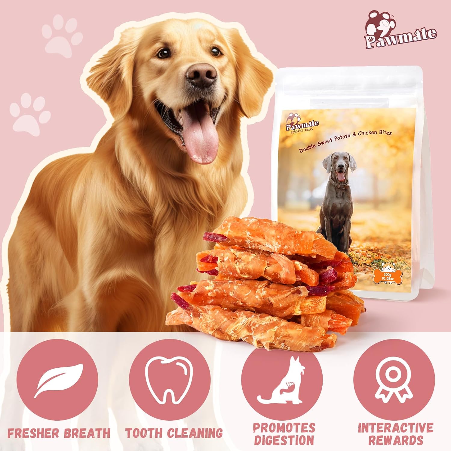 Pawmate Duck Double Purple Sweet Potato Wraps Dog Treats, Healthy Low Fat Dog Jerky Treats Chewy for Small Medium Large Dogs 13-17 Counts