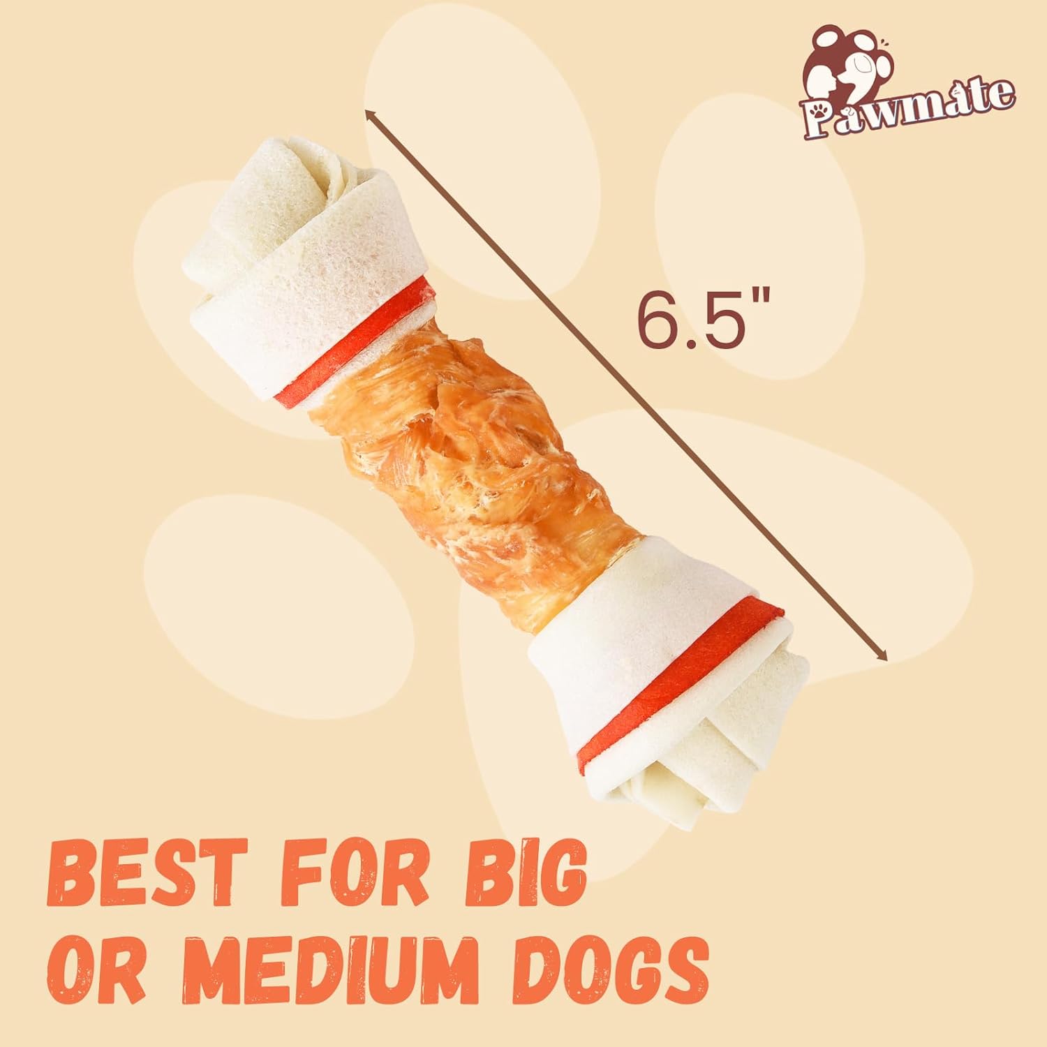 Pawmate Large Chicken Wrapped Rawhide Bones - Long-Lasting Chews (5 Count)