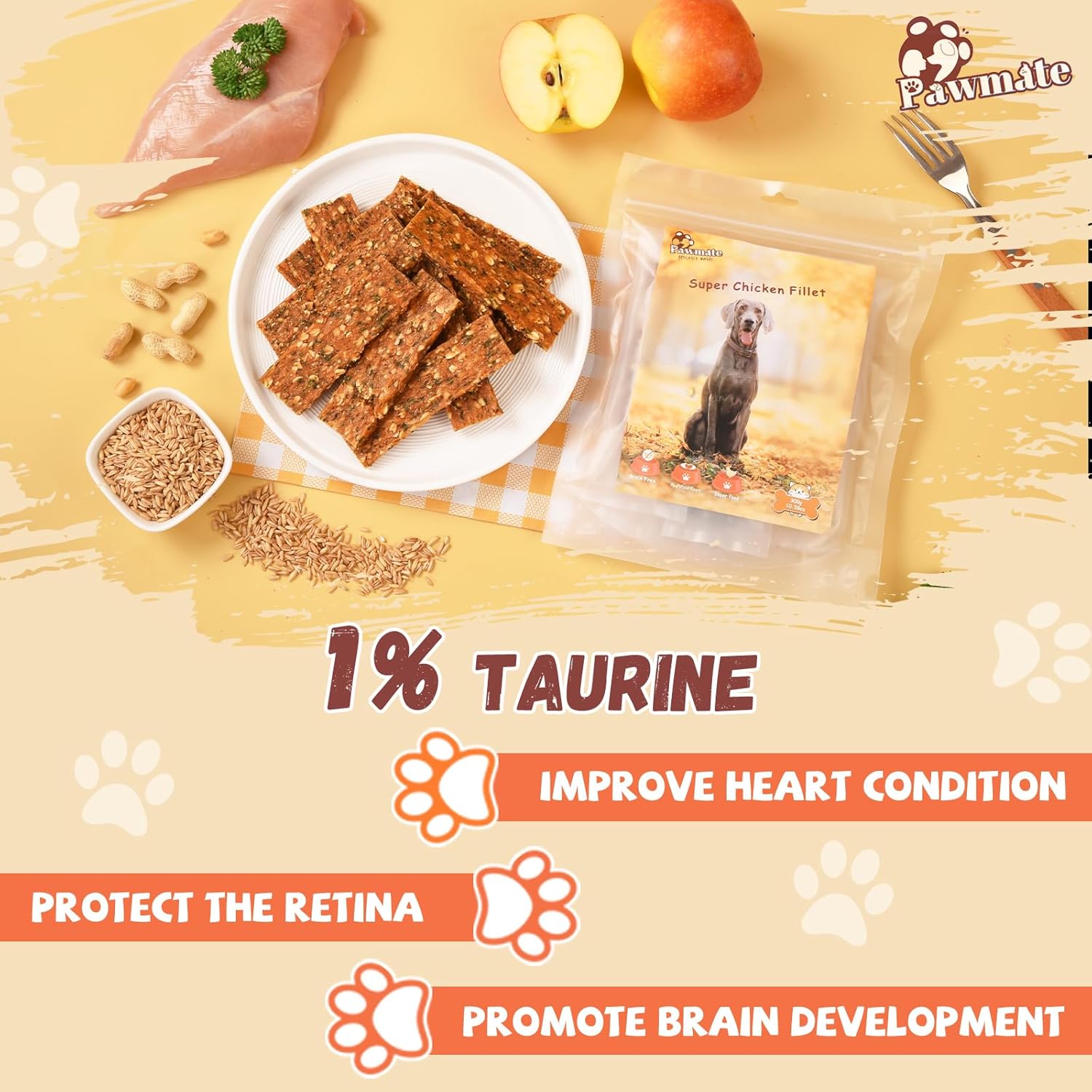 Pawmate Chicken Apple Jerky - Long-Lasting Dog Chews (10.58 oz)