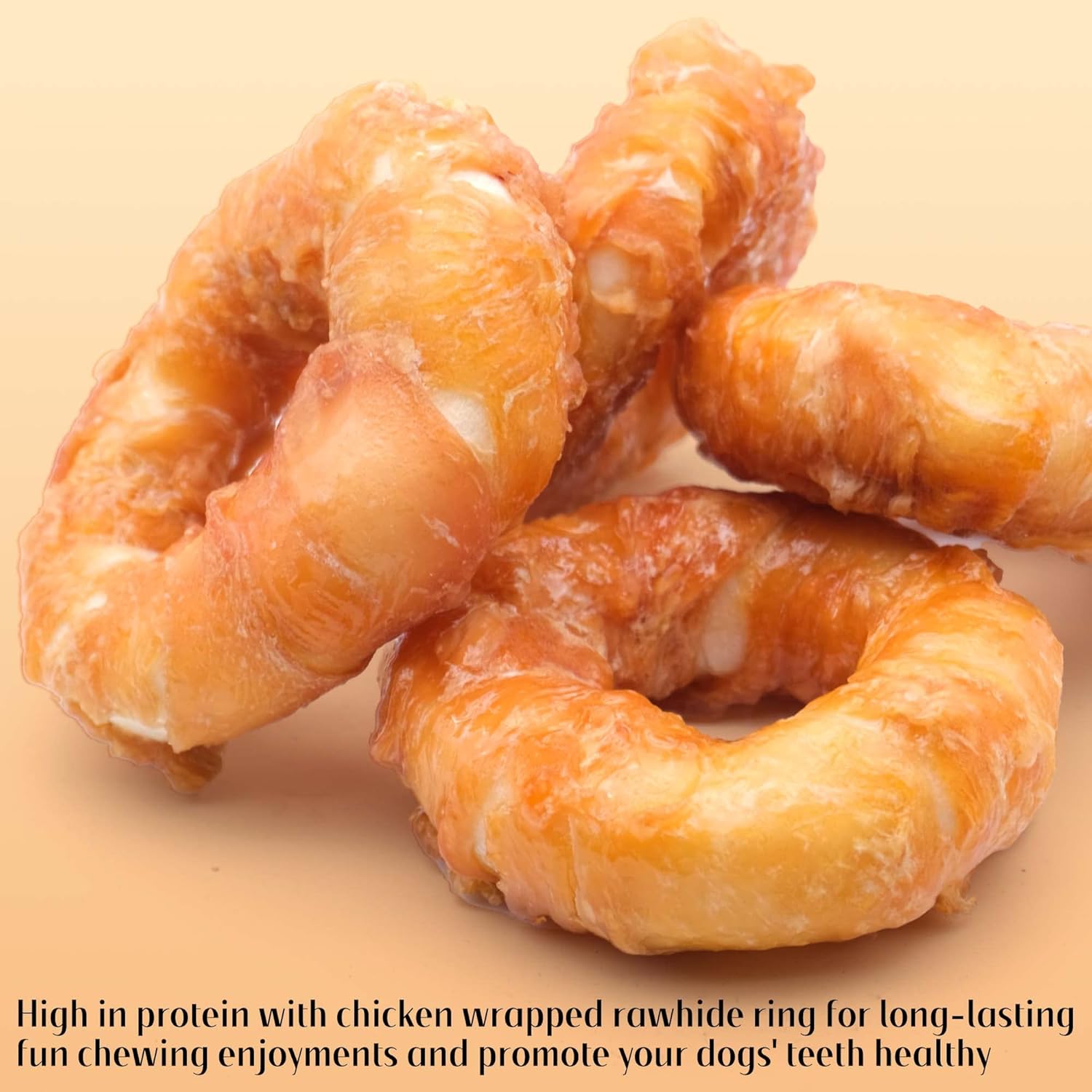 ASMPET Dog Bone Chicken Wrapped Rawhide Donuts, Long-Lasting, Pack of 4, for Large & Small Dogs