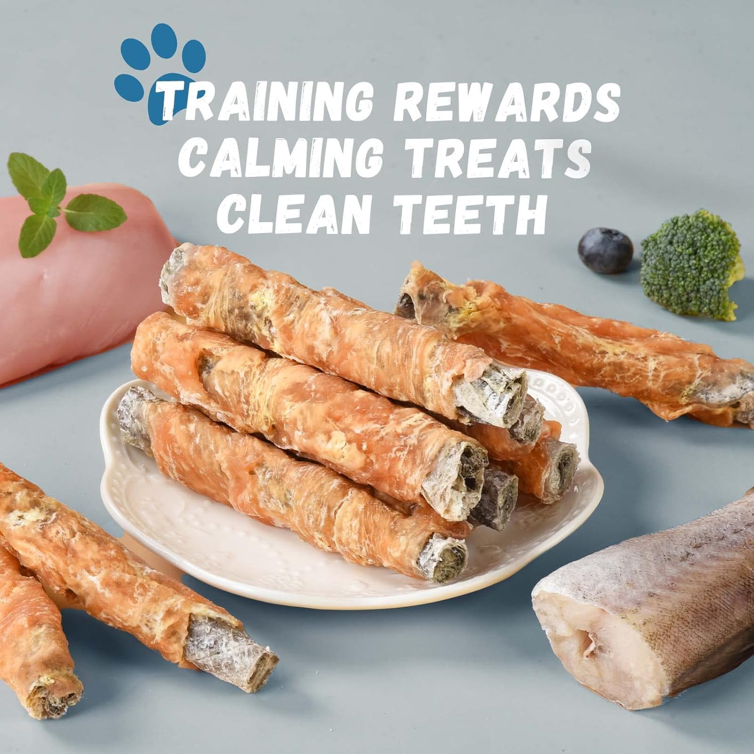 Pawmate Chicken Cod Fish Skin Sticks - Omega3, Teeth Cleaning Dog Treats (10.5 oz)