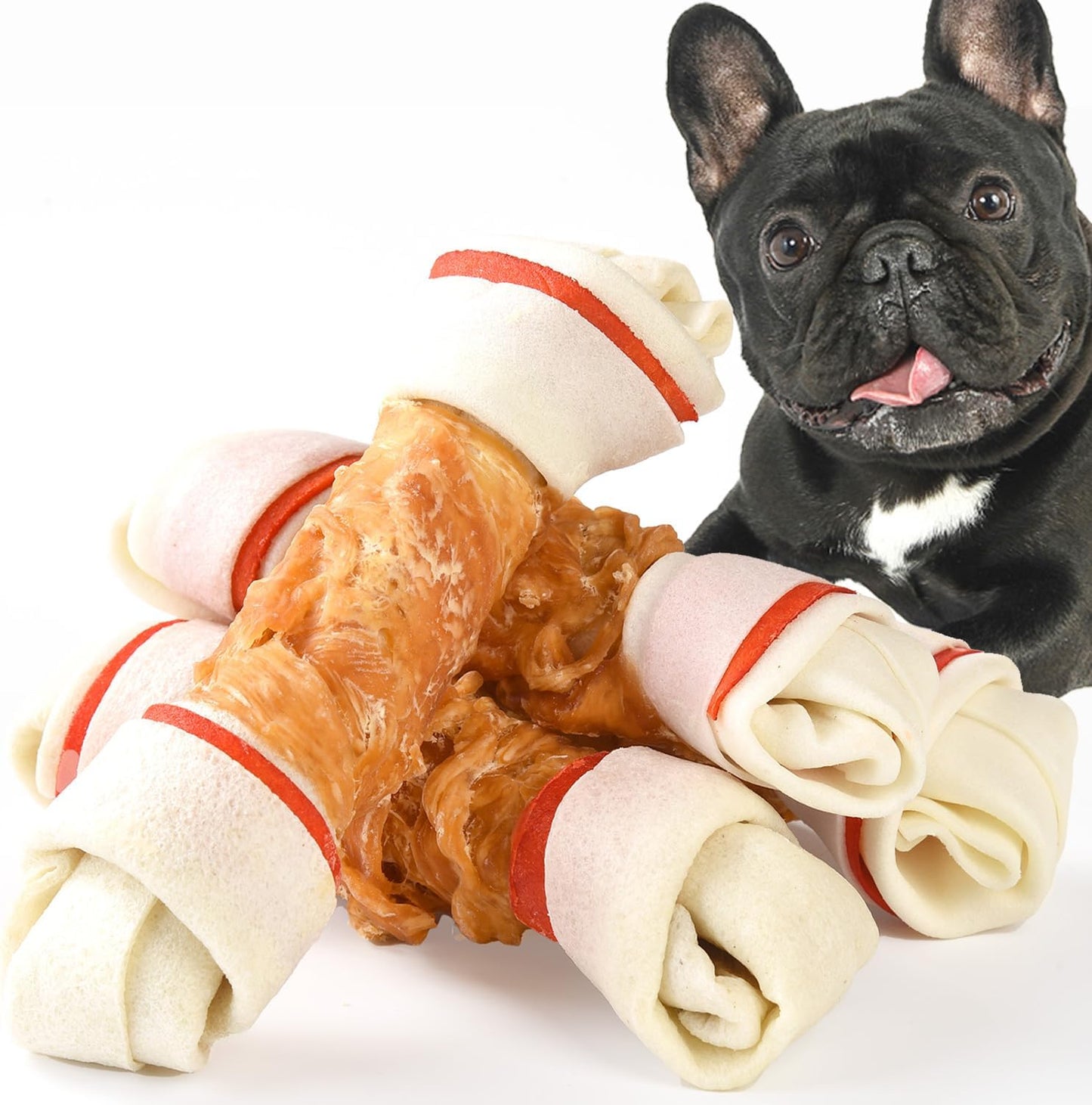 ASMPET Dog Chews Long Lasting 6.5" Knotted Bones, Chicken Wrapped, Rawhide, for Large Dogs & Puppies