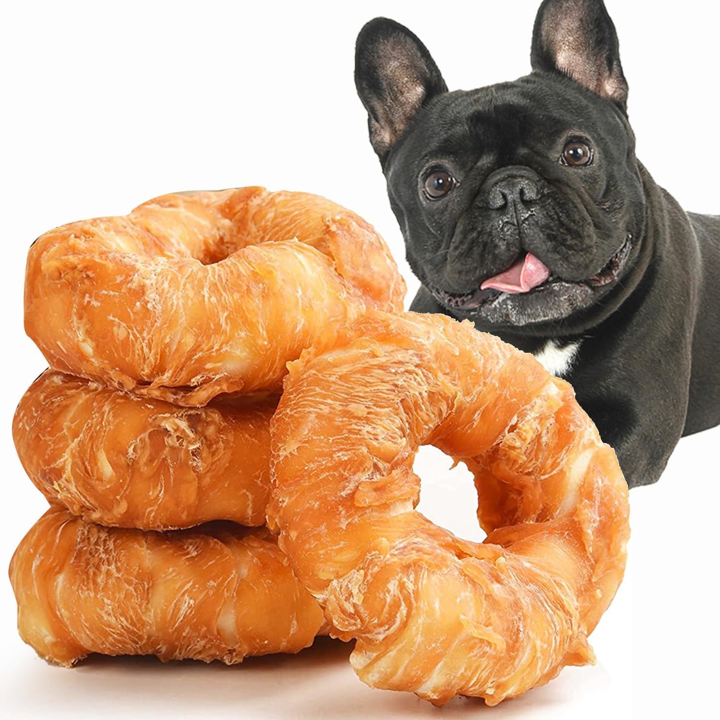 ASMPET Dog Bone Chicken Wrapped Rawhide Donuts, Long-Lasting, Pack of 4, for Large & Small Dogs
