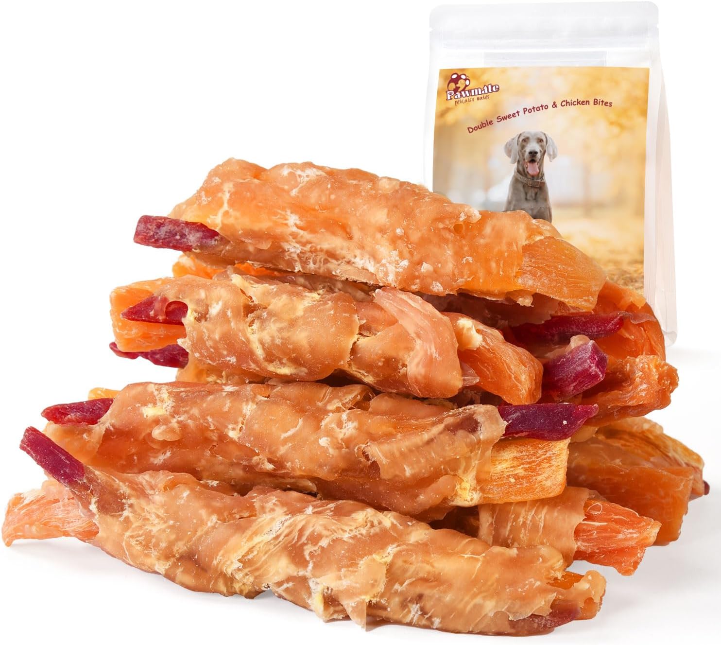 Pawmate Duck Double Purple Sweet Potato Wraps Dog Treats, Healthy Low Fat Dog Jerky Treats Chewy for Small Medium Large Dogs 13-17 Counts