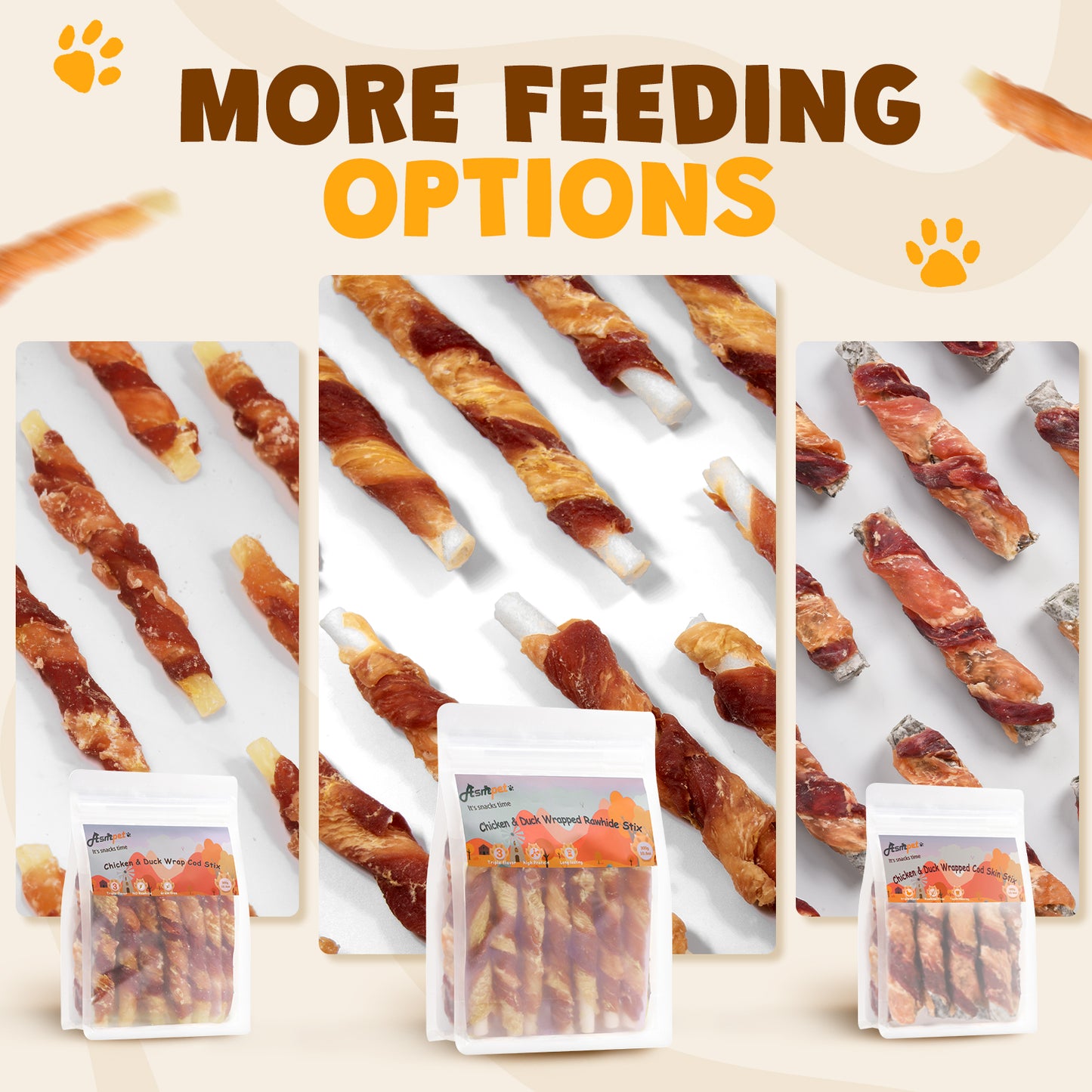 ASMPET Rawhide Dog Chew, Natural Chicken and Duck Wrap Long-Lasting Treat for Dog, 11 oz.