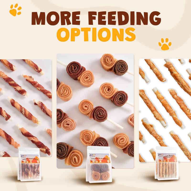 ASMPET Chicken Duck Rawhide Dog Chew, Triple Flavor Long-Lasting Treat for Dogs, 10.5oz.