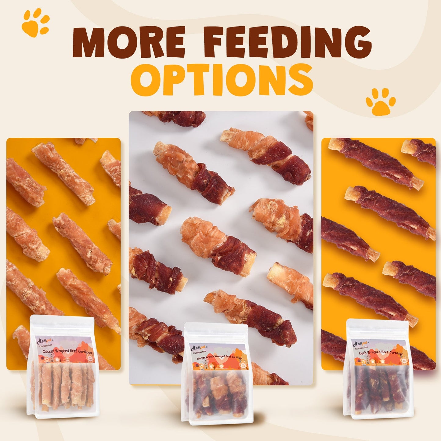 ASMPET Chicken Wrapped Beef Cartilage with Duck Dog Treats, High Calcium Chewy Dog Soft Bone for Small, Medium, Large Dogs (10.6oz, No Rawhide)