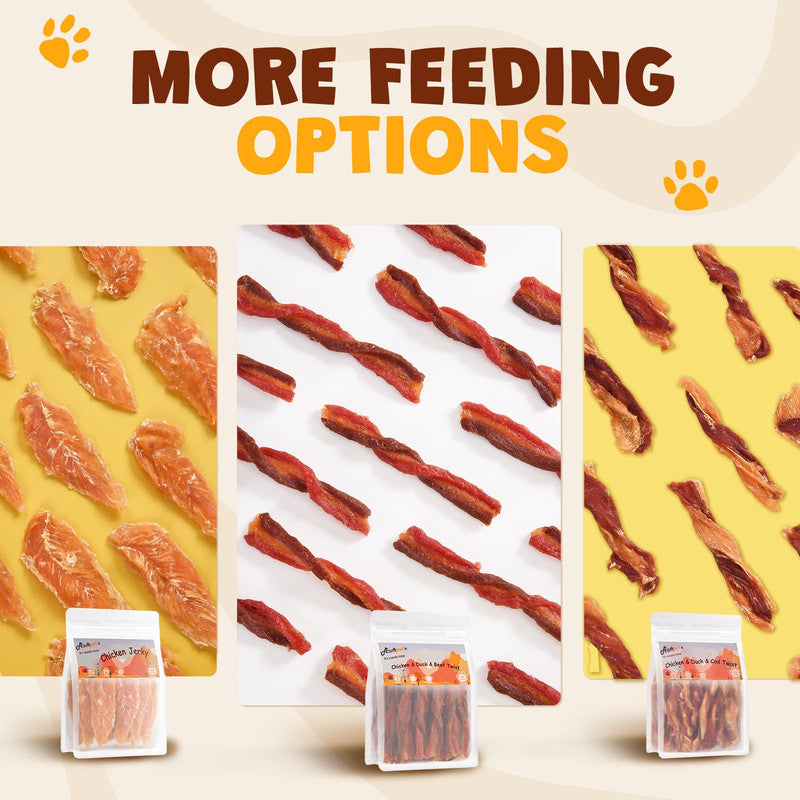 ASMPET Natural Soft Dog Treats, Real Premium Beef, Chicken and Duck Jerky Twist for Small Medium Large Dog, 10.5 oz