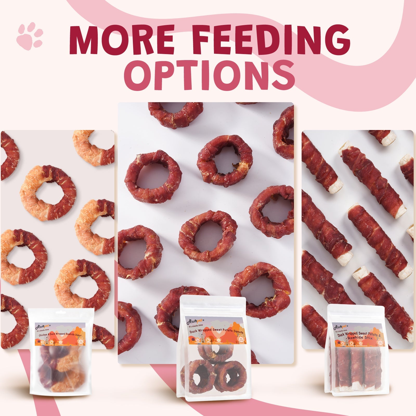 ASMPET Sweet Potato Dog Treat, Duck Wrapped Snack Chews for Small Medium Large Dogs, 10.6oz