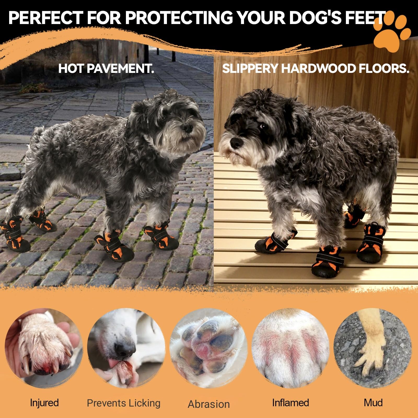 Dog Shoes for Large Small Medium Dogs Waterproof Dog Boots & Paw Protectors with Breathable Mesh for Summer Hot Pavement Anti Slip Dog Booties for Hiking Hardwood Floors Winter Snoworange07
