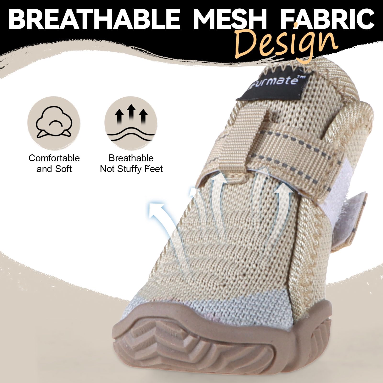 Dog Shoes for Small Dogs Breathable Puppy Dog Boots & Paw Protectors for Summer Hot Pavement Winter Snow Dog Booties with Reflective Strips Anti Slip Sole for Hardwood Floors-beige03