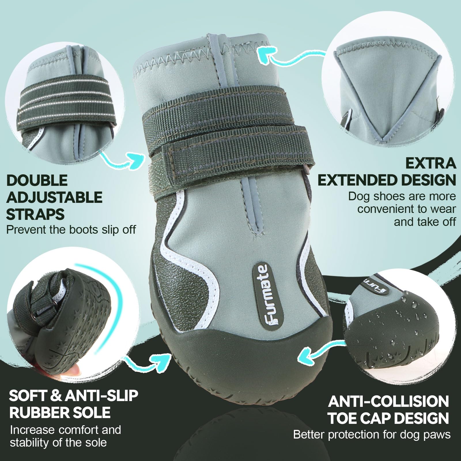 Dog Shoes for Large Small Medium Dogs Dog Booties for Indoor Hardfloors Anti Slip Reflective Strip Waterproof Dog Boots & Paw Protectors for Outdoor Walking Hot Pavement Winter Snow-green08