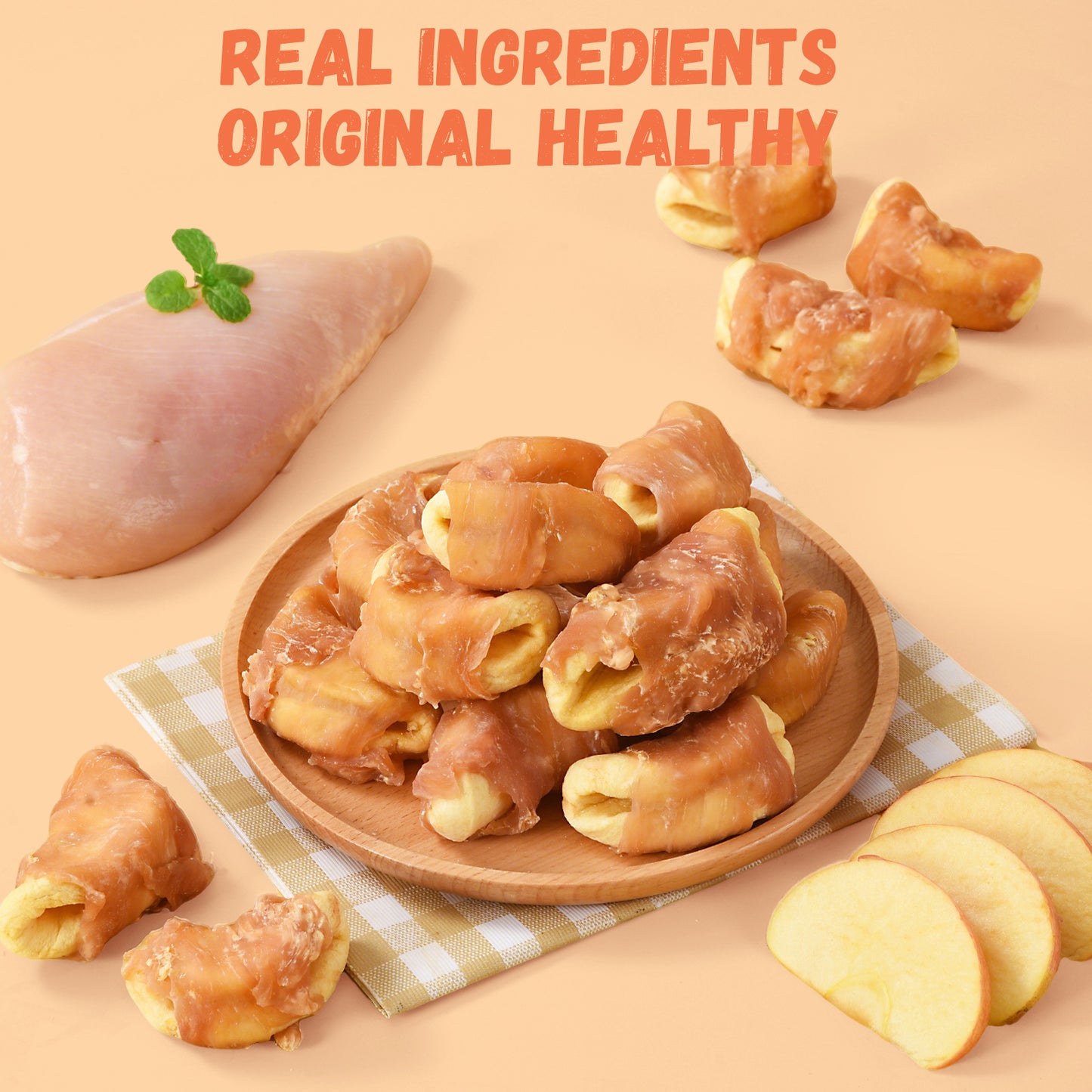 Pawmate Chicken Jerky Wrapped Apple Dog Treats, Promote Digestion Chews for All Dogs, 10.6oz
