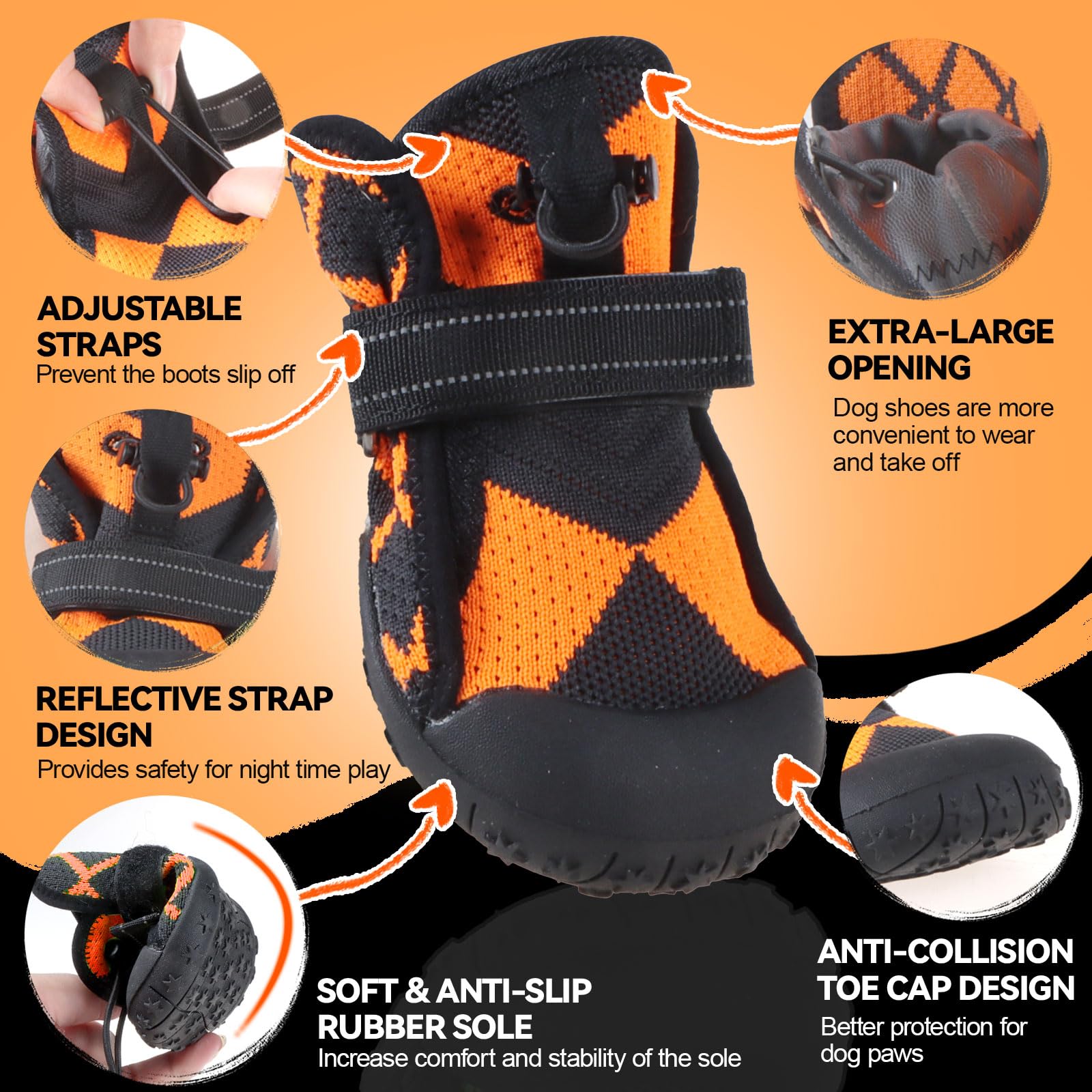 Dog Shoes for Large Small Medium Dogs Waterproof Dog Boots & Paw Protectors with Breathable Mesh for Summer Hot Pavement Anti Slip Dog Booties for Hiking Hardwood Floors Winter Snoworange07