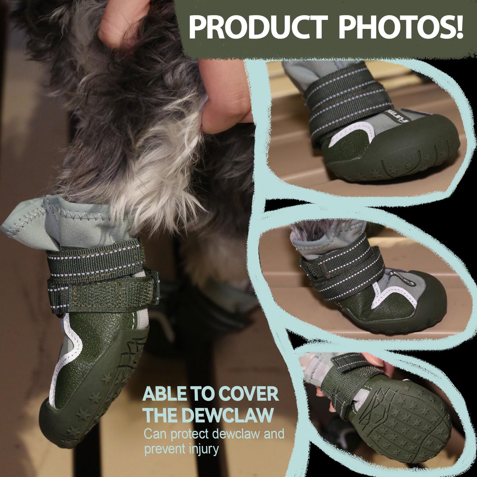 Dog Shoes for Large Small Medium Dogs Dog Booties for Indoor Hardfloors Anti Slip Reflective Strip Waterproof Dog Boots & Paw Protectors for Outdoor Walking Hot Pavement Winter Snow-green08