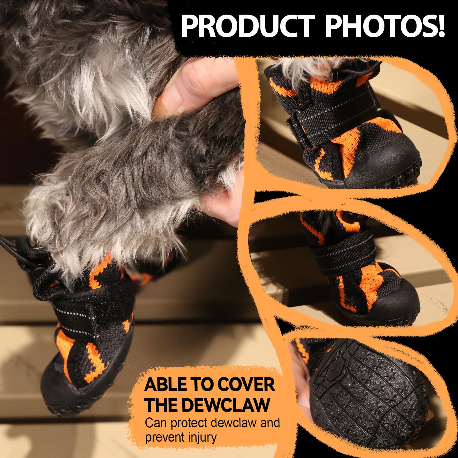 Dog Shoes for Large Small Medium Dogs Waterproof Dog Boots & Paw Protectors with Breathable Mesh for Summer Hot Pavement Anti Slip Dog Booties for Hiking Hardwood Floors Winter Snoworange01