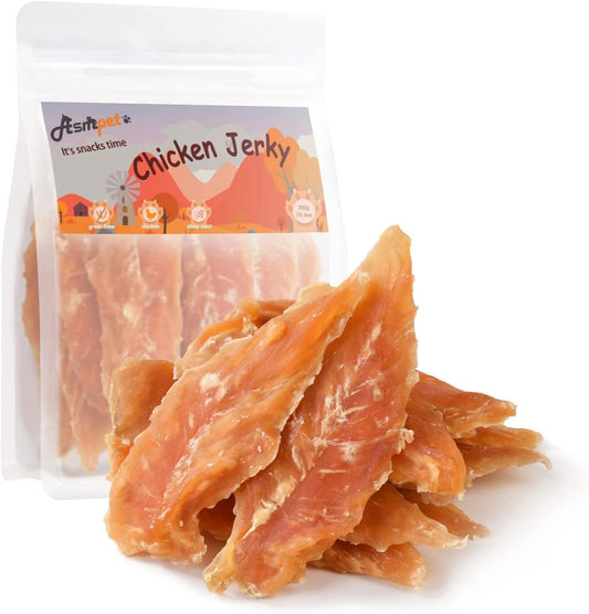 ASMPET Chicken Jerky Dog Treats - Real Chicken, Low Fat, High Protein, for Small & Medium Dogs, 1% Taurine