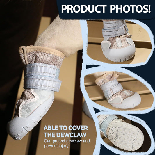 Dog Shoes for Large Small Medium Dogs Breathable Mesh Dog Boots & Paw Protectors for Summer Hot Pavement Winter Snow Waterproof Anti Slip Dog Booties for Hiking Hardwood Floors-beige01