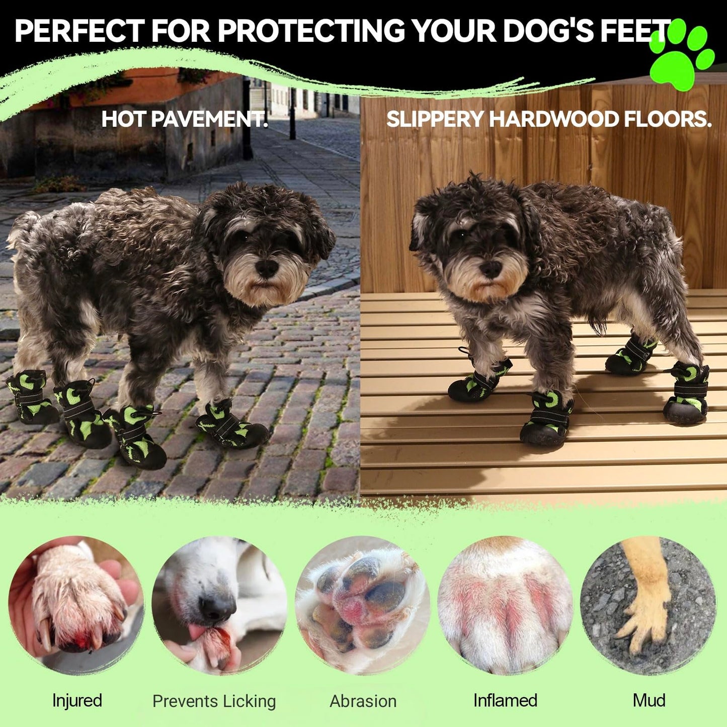 Dog Shoes for Large Small Medium Dogs Waterproof Dog Boots & Paw Protectors with Breathable Mesh for Summer Hot Pavement Anti Slip Dog Booties for Hiking Hardwood Floors Winter Snow-green06