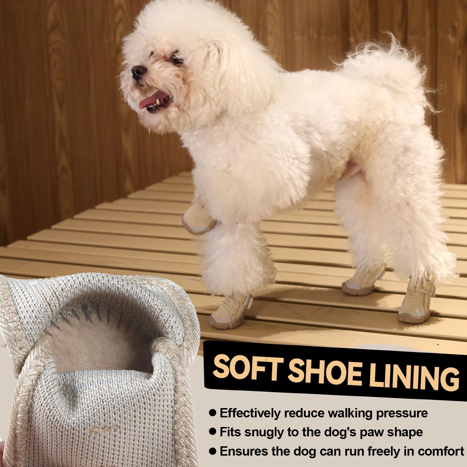 Dog Shoes for Small Dogs Breathable Puppy Dog Boots & Paw Protectors for Summer Hot Pavement Winter Snow Dog Booties with Reflective Strips Anti Slip Sole for Hardwood Floors-beige03