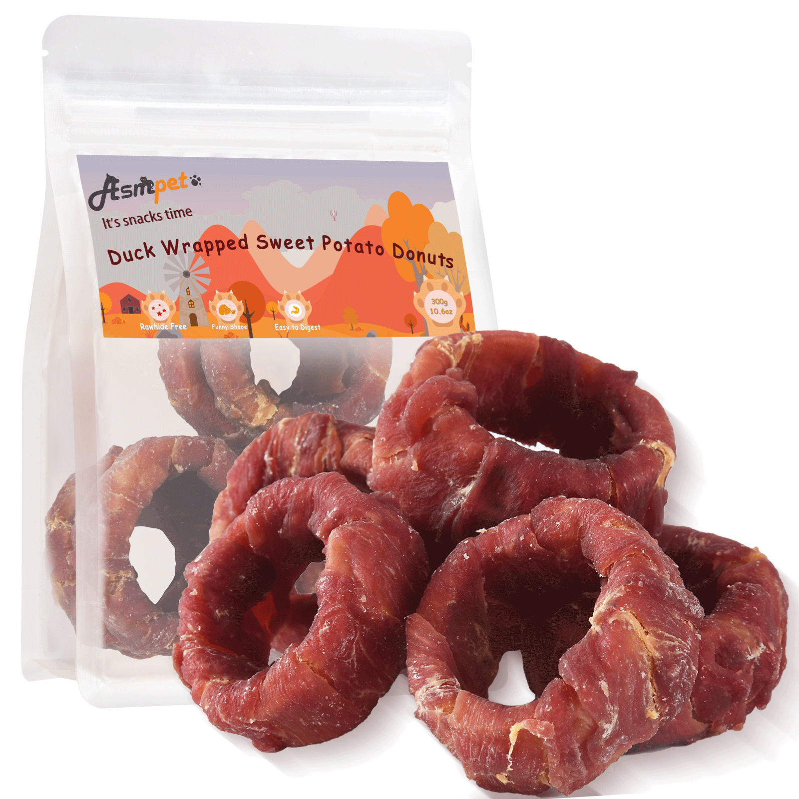 ASMPET Sweet Potato Dog Treat,  Duck Wrapped Snack Chews for Small Medium Large Dogs, 10.6oz