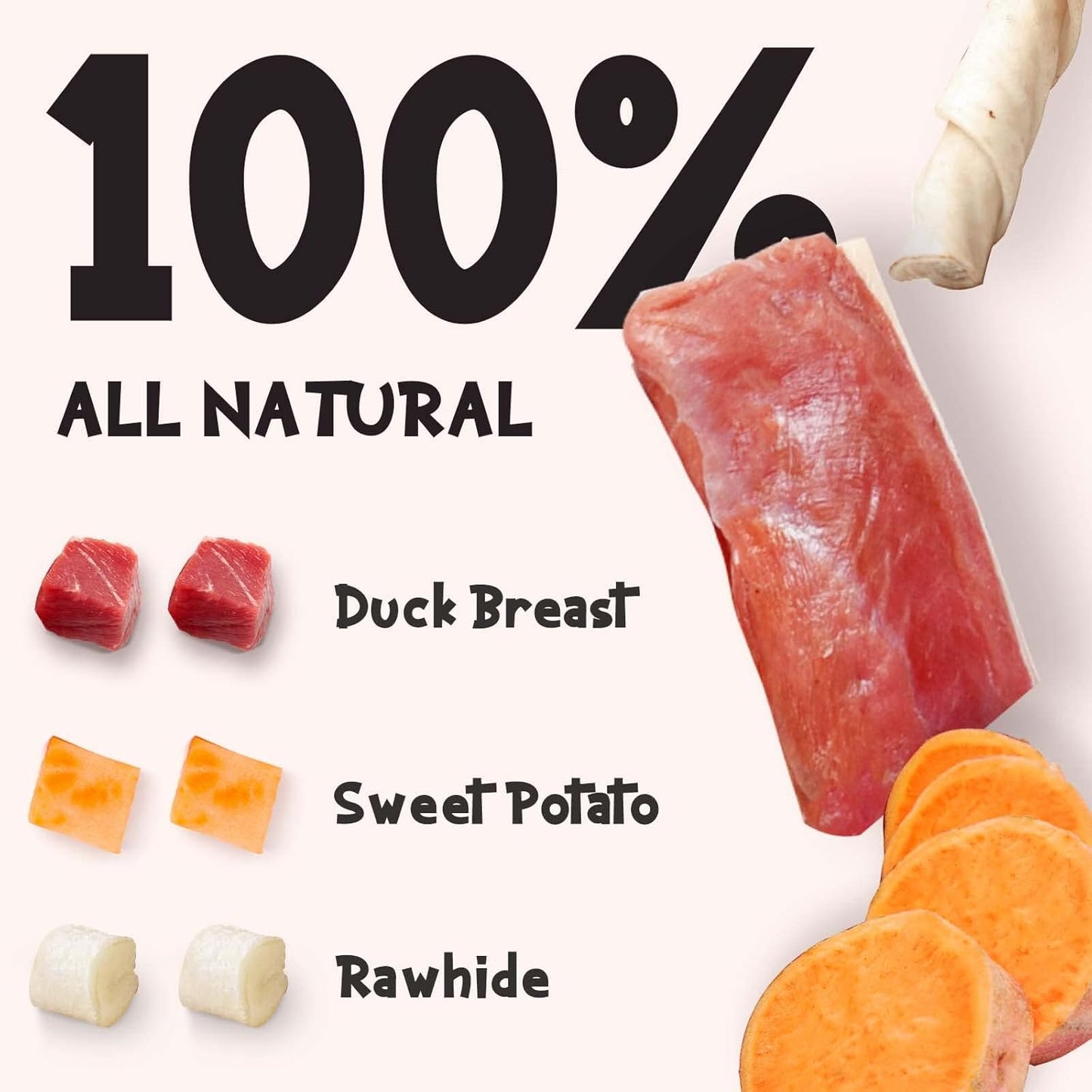 ASMPET Dog Treats - Duck Wrapped Sweet Potato, Grain-Free, Teeth Cleaning Chews for Medium & Large Dogs