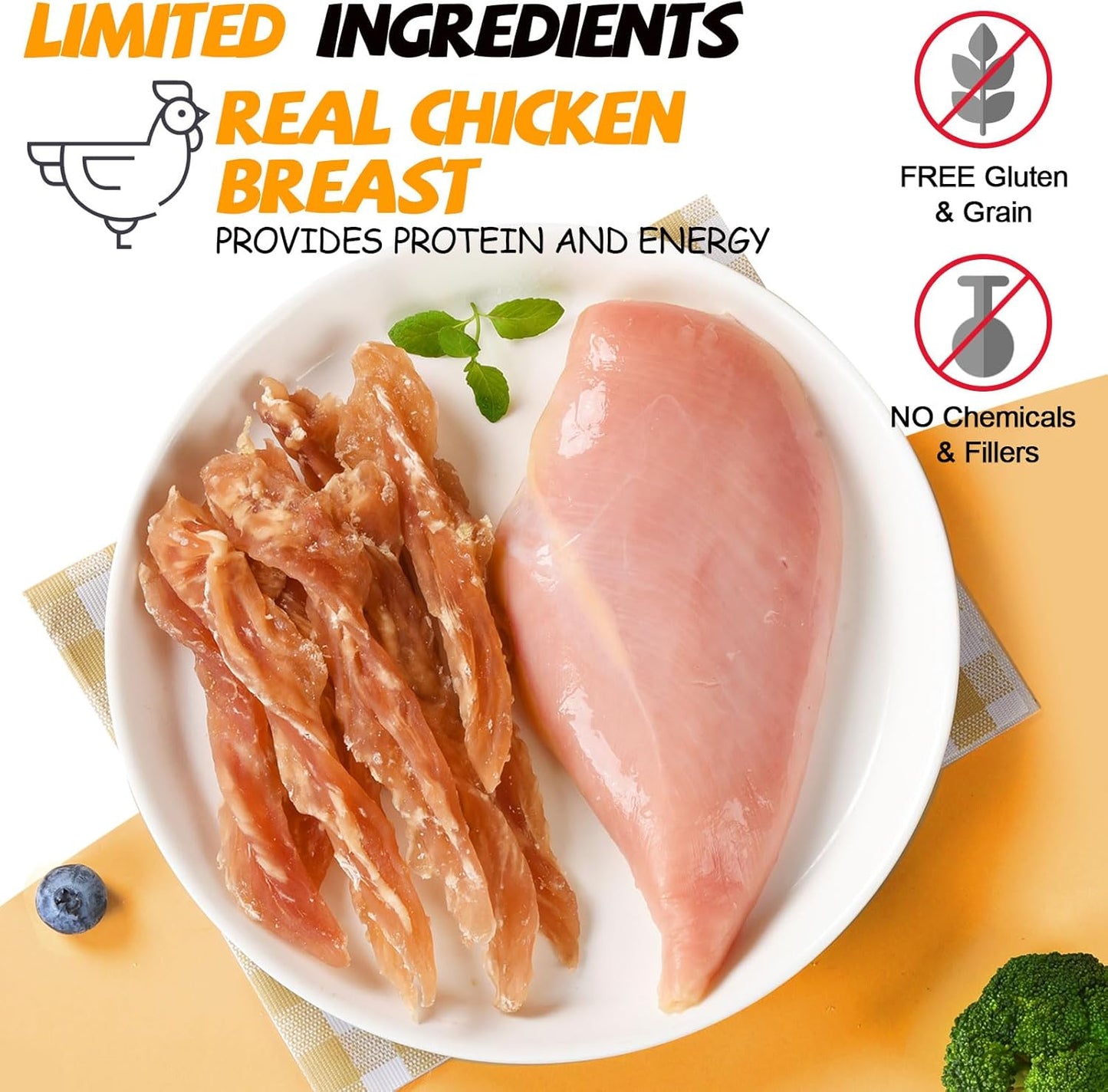 ASMPET Chicken Jerky Dog Treats - Human-Grade, Taurine-Enriched, Low Fat, Grain-Free, 100% Natural