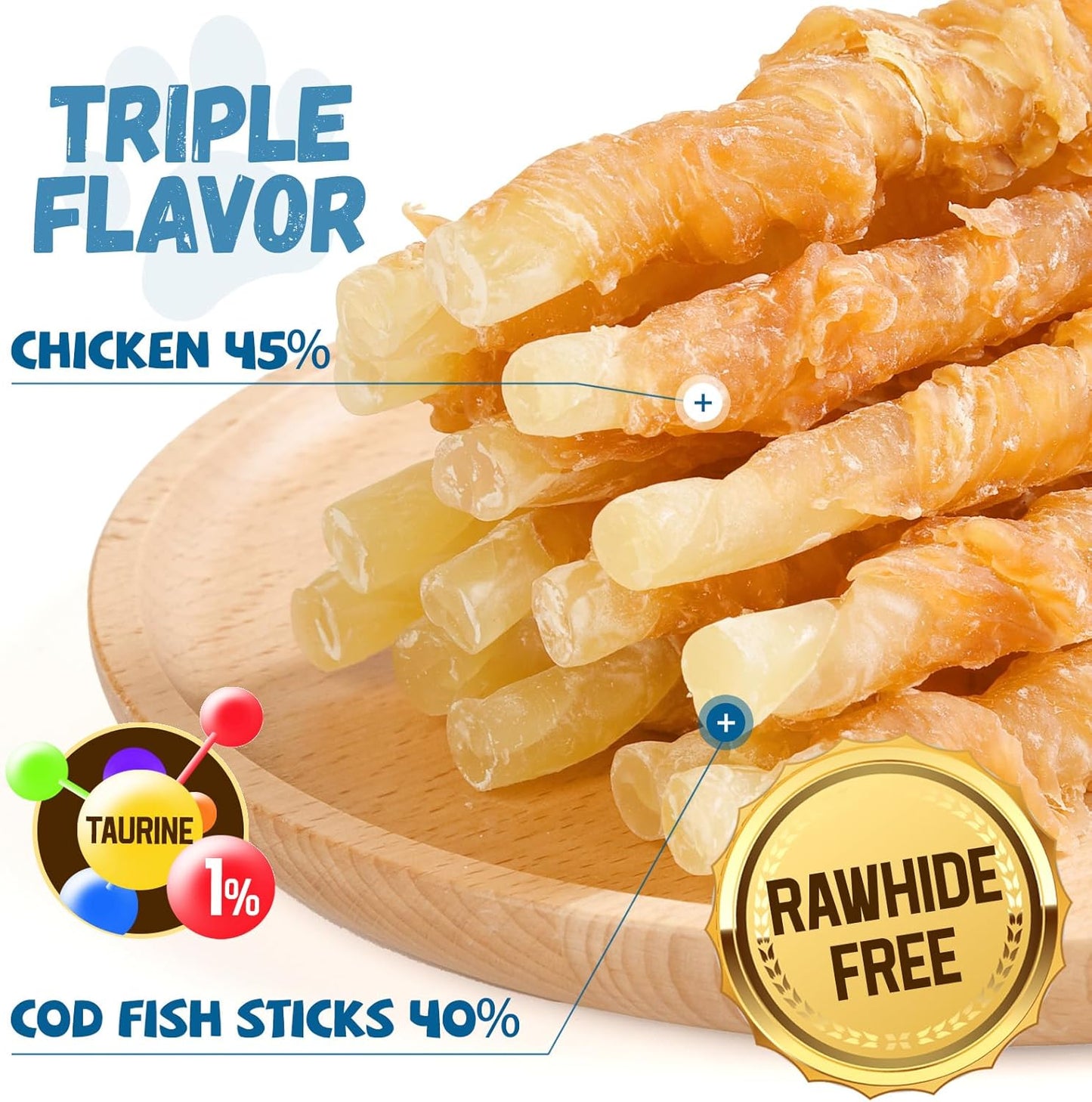 Pawmate Chicken Wrapped Cod Sticks - Grain-Free Training Treats (15-17 Count)