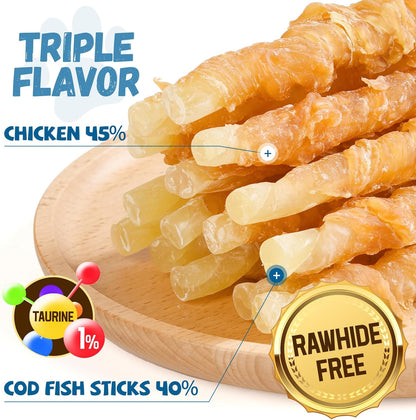 Pawmate Chicken Wrapped Cod Sticks - Grain-Free Training Treats (15-17 Count)