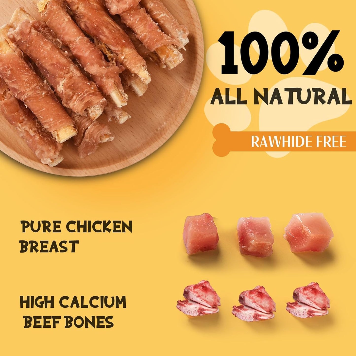 (2 Packs)ASMPET Dog Treats - Chicken Wrapped Beef Cartilage, High Calcium, Non-Rawhide Puppy Chews, Protein-Rich,