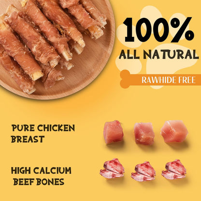 (2 Packs)ASMPET Dog Treats - Chicken Wrapped Beef Cartilage, High Calcium, Non-Rawhide Puppy Chews, Protein-Rich,