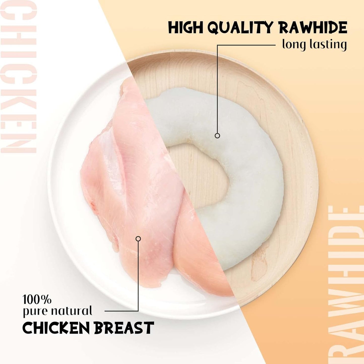 ASMPET Dog Bone Chicken Wrapped Rawhide Donuts, Long-Lasting, Pack of 4, for Large & Small Dogs