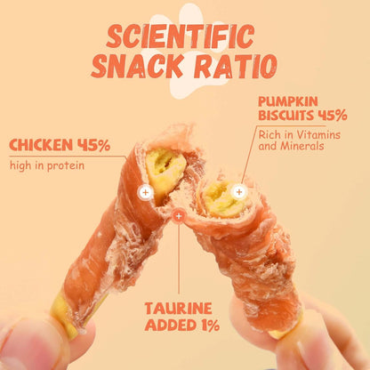 Pawmate Dog Treats Pumpkin Biscuits Chicken Wrapped, Low Fat Healthy Chewy Training Treats for Small Medium Large Dogs