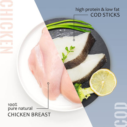 ASMPET Dog Treats - Chicken Wrapped Cod Fish, Omega-3, Grain-Free, Rawhide-Free, for Small & Medium Dogs