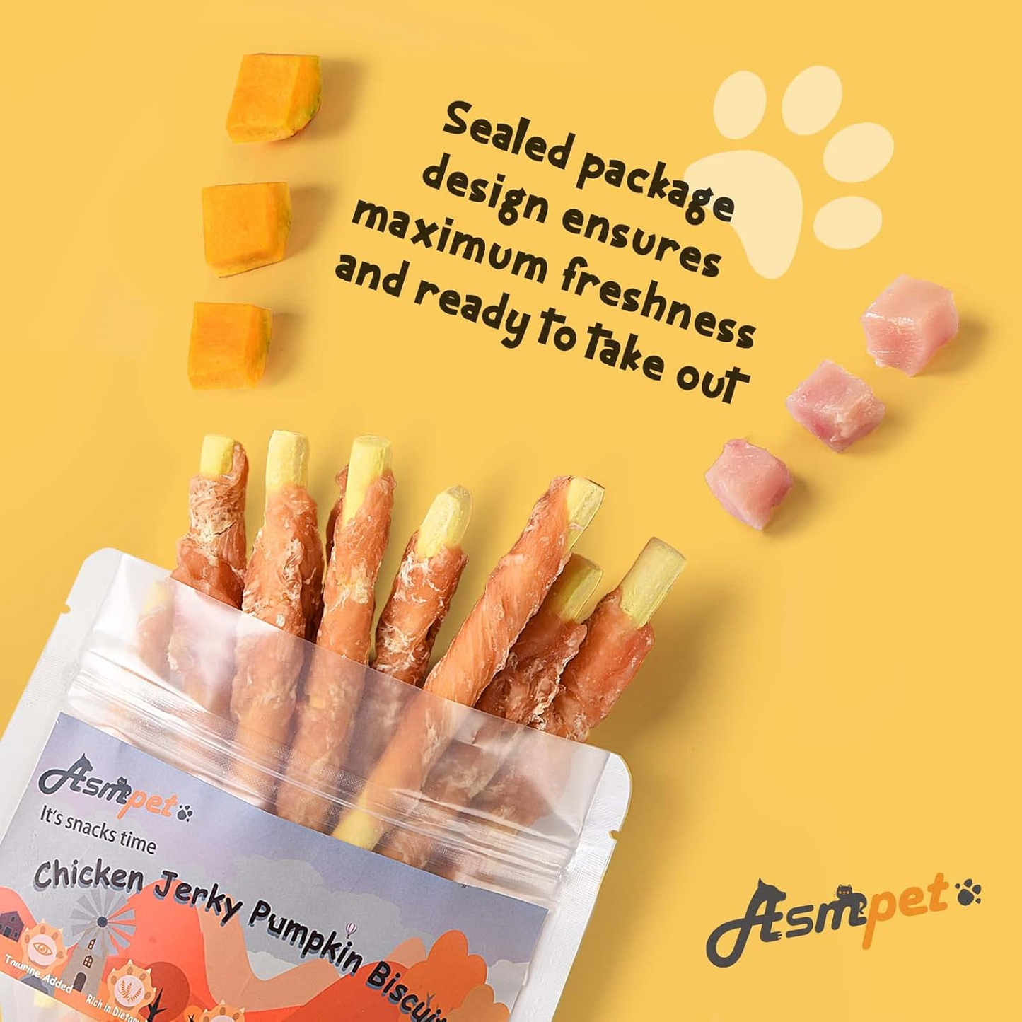 ASMPET Dog Treats - Chicken Jerky Wrapped Pumpkin Biscuits, High Protein, Soft Chewy, for Small & Large Dogs