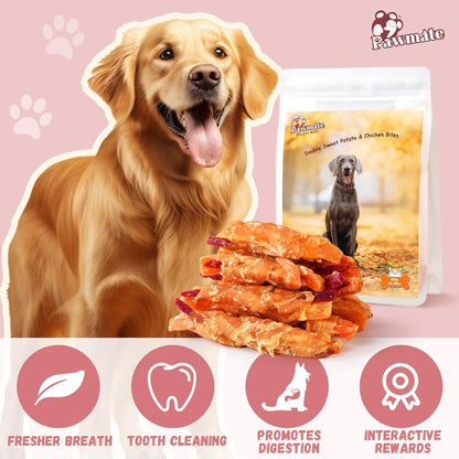 Pawmate Duck Double Purple Sweet Potato Wraps Dog Treats, Healthy Low Fat Dog Jerky Treats Chewy for Small Medium Large Dogs 13-17 Counts