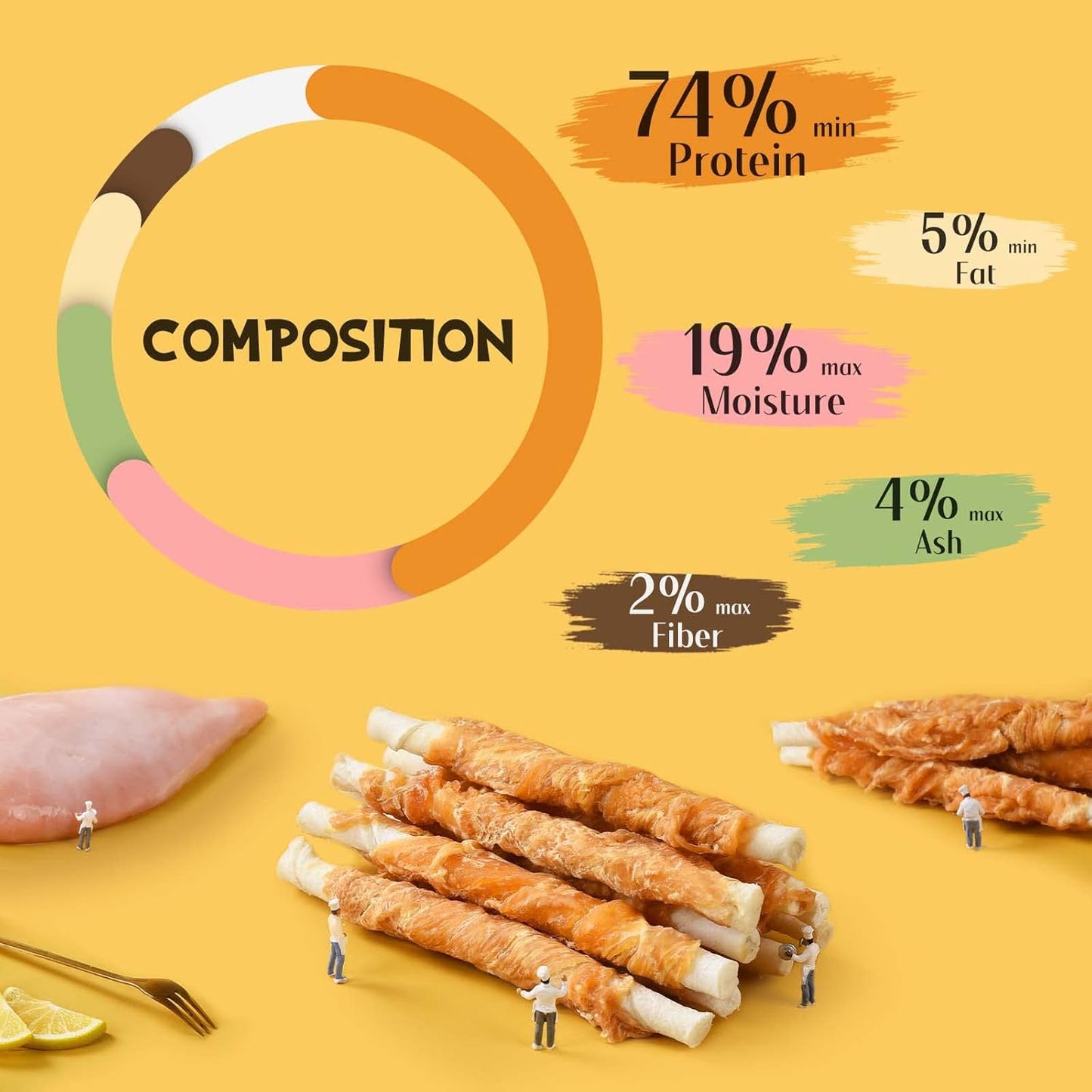 ASMPET Dog Treats - Chicken Wrapped Rawhide Bones, Grain-Free, Teeth Cleaning for Small & Medium Dogs