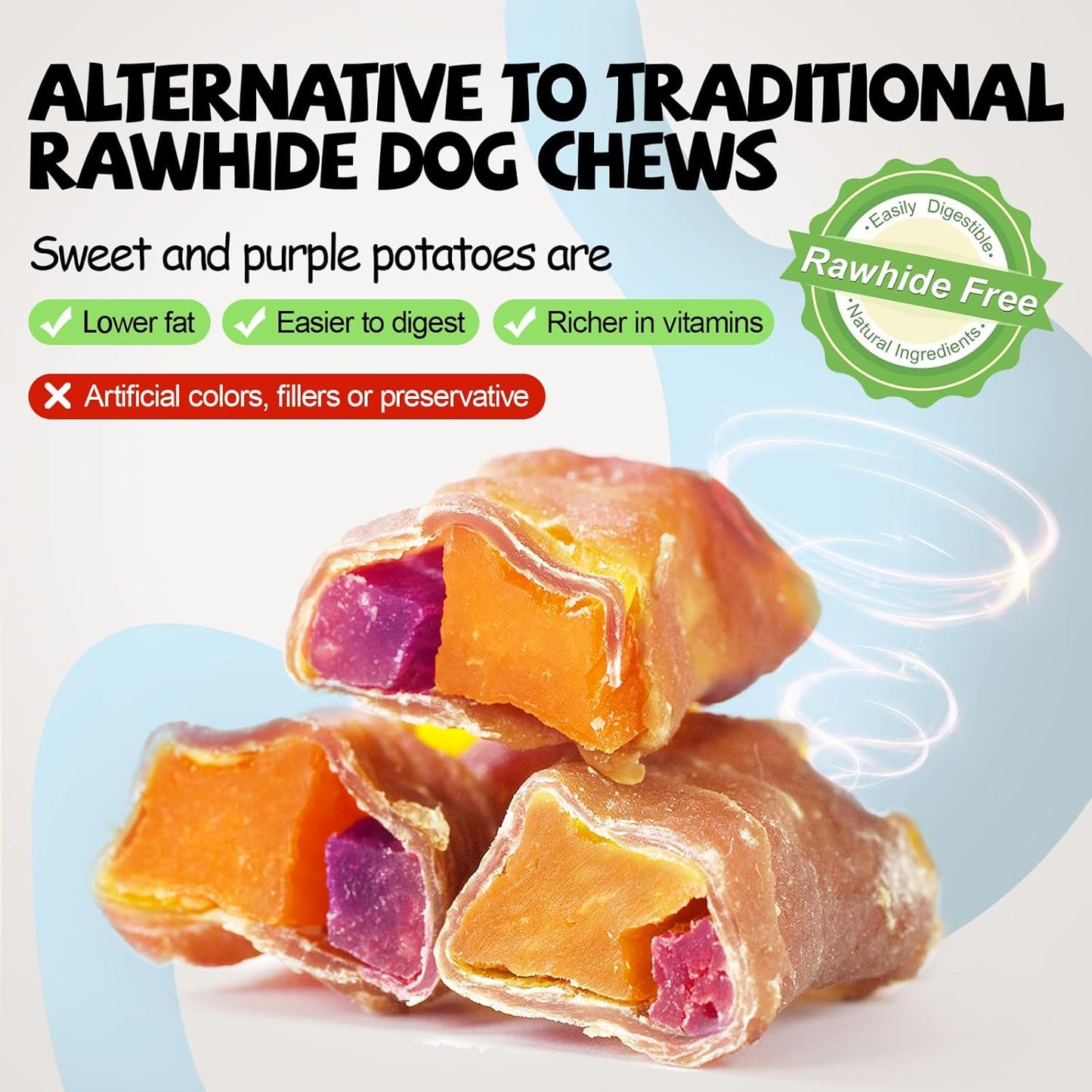 ASMPET Dog Treats - Chicken & Sweet Potato Jerky Wraps, Rawhide-Free, Easy to Digest, for Large Dogs
