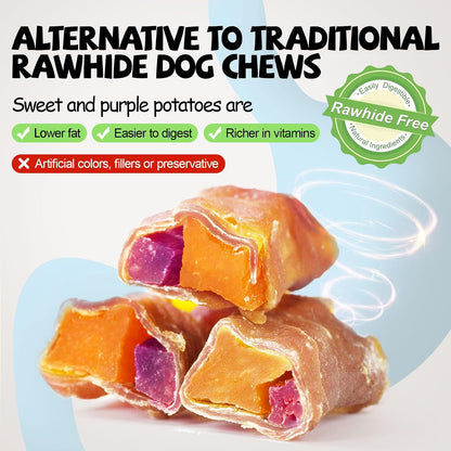 ASMPET Dog Treats - Chicken & Sweet Potato Jerky Wraps, Rawhide-Free, Easy to Digest, for Large Dogs
