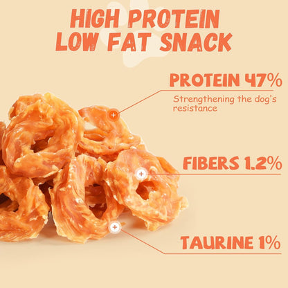 Pawmate Dog Treats Chicken Jerky Rings, Rawhide-Free Grain-Free for Small Medium Large Dogs 10.58oz