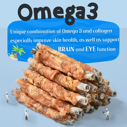 ASMPET Dog Treats - Chicken Jerky Wrapped Cod Fish Skin, Omega-3, High Protein, Rawhide-Free, 10.6 oz