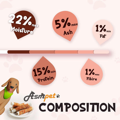 ASMPET Dog Treats - Chicken Wrapped Sweet Potato Sticks, Long Lasting, Rawhide-Free for Medium & Large Dogs