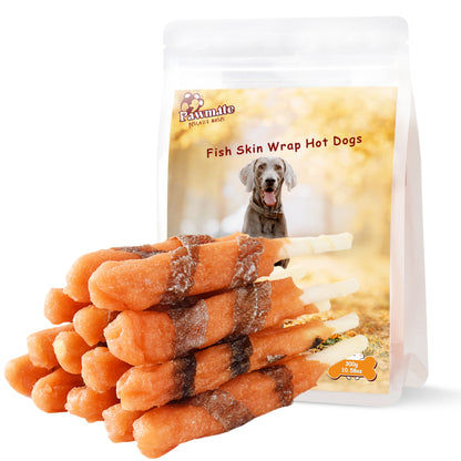 Pawmate Cod Skin £¦ Hot Dogs Dog Treats, Rich in Omega-3, Supports Skin £, Coat Health Treats for All Dogs, 11oz