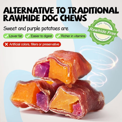 ASMPET Dog Treats - Sweet Potato, Rawhide-Free, Long Lasting Duck Wrapped Fries, for Medium & Large Dogs