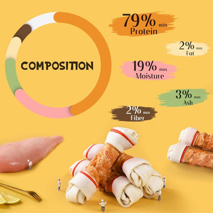 ASMPET Dog Chews Long Lasting 6.5" Knotted Bones, Chicken Wrapped, Rawhide, for Large Dogs & Puppies
