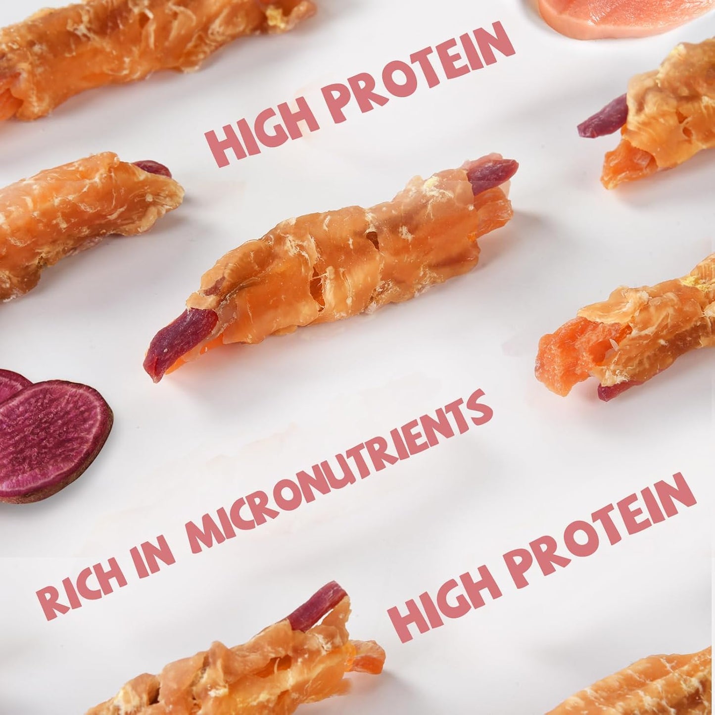 Pawmate Duck Double Purple Sweet Potato Wraps Dog Treats, Healthy Low Fat Dog Jerky Treats Chewy for Small Medium Large Dogs 13-17 Counts