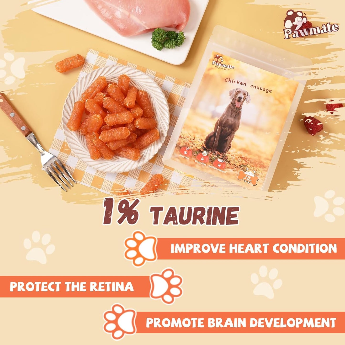 Pawmate Dog Treats Chicken Sausage, Natural Chicken Jerky for Small Medium Large Dogs 10.58oz