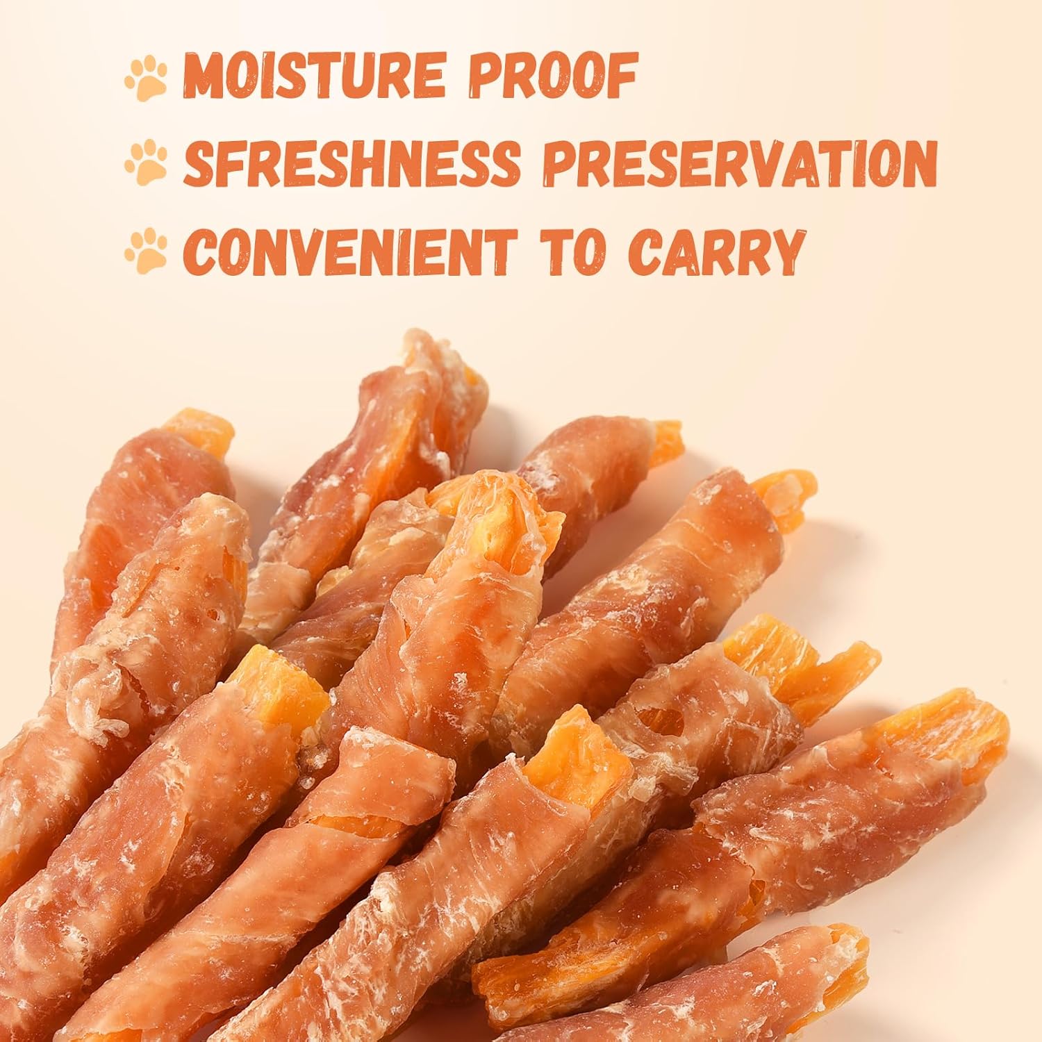 Pawmate Chicken Wrapped Sweet Potato Dog Treats, Healthy Chicken Jerky Wraps Rawhide-Free Training Treats with Taurine for Medium Large DogsTreats for Medium Large Dogs 10.58oz