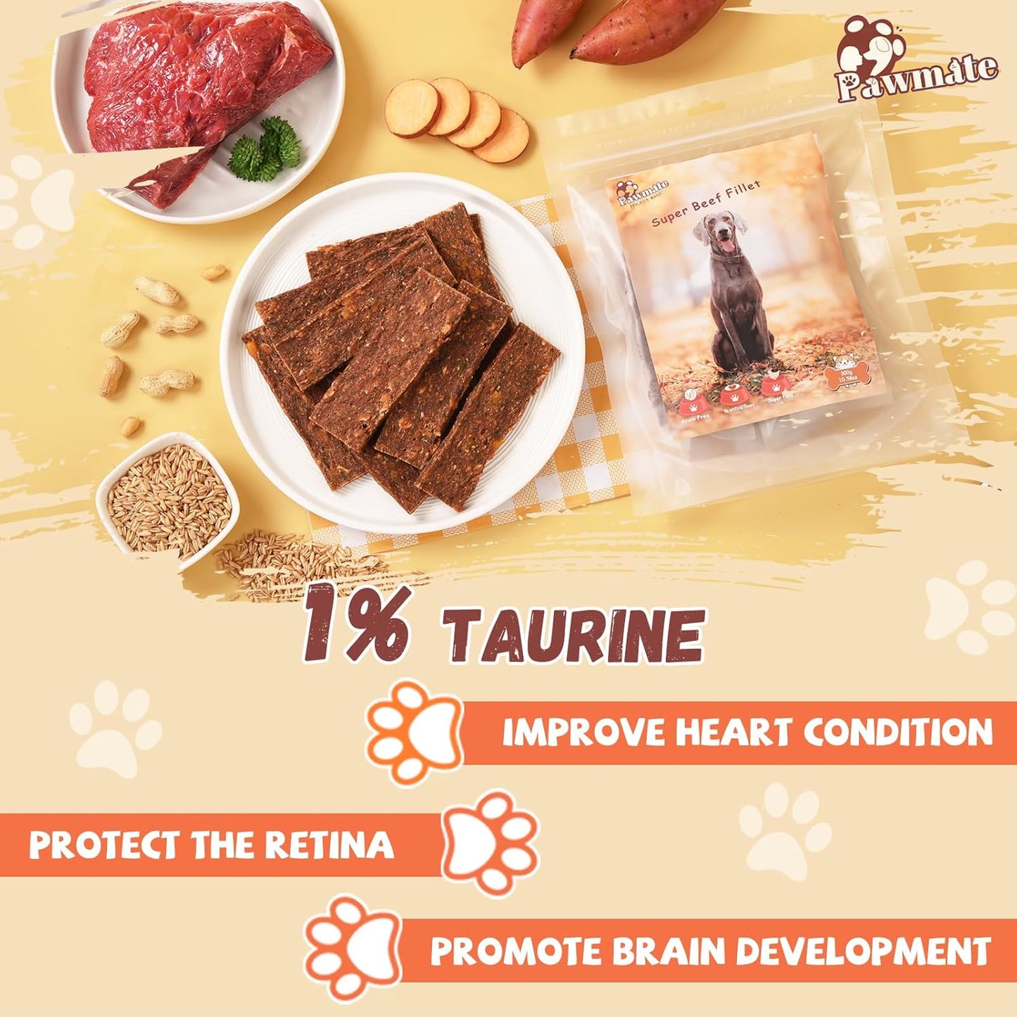 Pawmate Beef Sweet Potato Jerky - Healthy Dog Training Treats (10.58 oz)